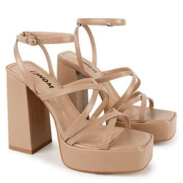 ISNOM Platform Heels for Women Nude Heels for Women Chunky Platform Heels Nude Chunky Heels for Wome...