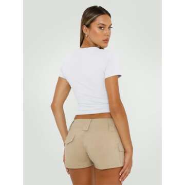 Trendy Queen Womens Basic T-Shirts Scoop Neck Short Sleeve Crop Tops Cute Summer Tops Slim Fit Tees Y2k Clothing 2024 White L