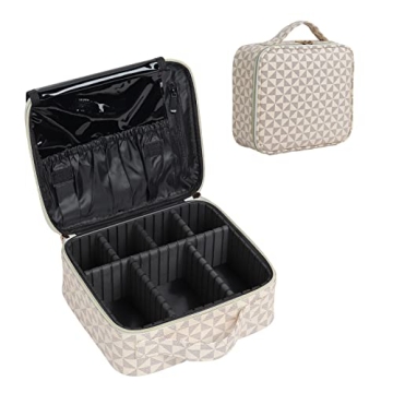 Yewamia Travel Makeup Case - Durable PU Cosmetic Organizer with Adjustable Compartments