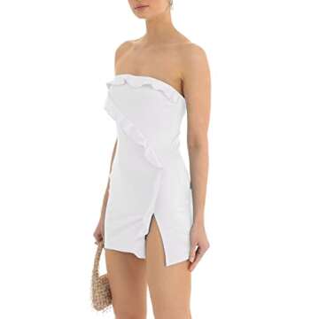 Juakoso Women Y2k Off Shoulder Tube Mini Dress Bodycon Backless Strapless Short Party Dress Sexy Club Dress Streetwear H-White