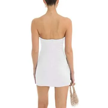 Juakoso Women Y2k Off Shoulder Tube Mini Dress Bodycon Backless Strapless Short Party Dress Sexy Club Dress Streetwear H-White