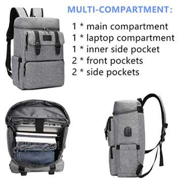YALUNDISI Vintage Backpack for Men Women Laptop Backpack Bookbags College Backpack 16 inch Grey