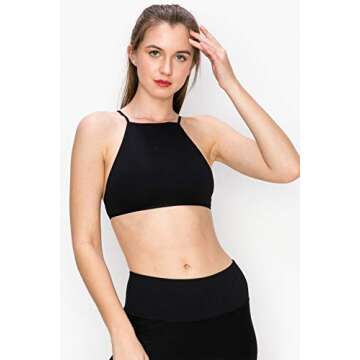 Kurve High Neck Bralette, UV Protective Fabric UPF 50+ (Made with Love in The USA), Black, X-Small/Medium