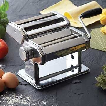 GOURMEX Pasta Maker Machine Stainless Steel Manual | With Adjustable Thickness Settings | Perfect fo...