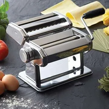 GOURMEX Pasta Maker Machine Stainless Steel Manual | With Adjustable Thickness Settings | Perfect fo...