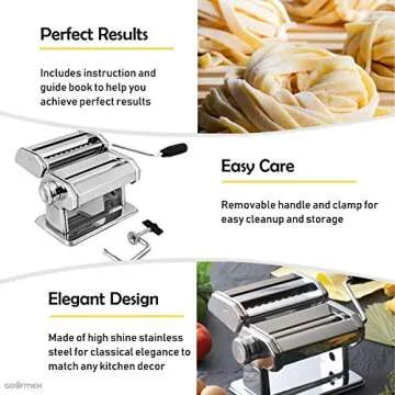 GOURMEX Stainless Steel Pasta Maker with Adjustable Settings