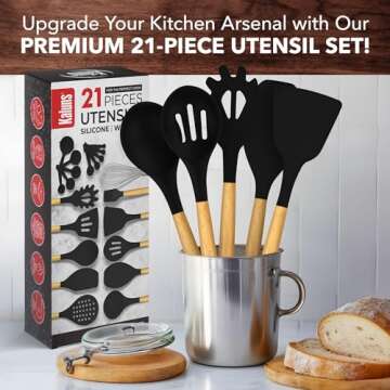 Kaluns Silicone Kitchen Utensils Set, Premium Non Stick Silicone Cooking Utensils Set - 21 Pcs Woode...