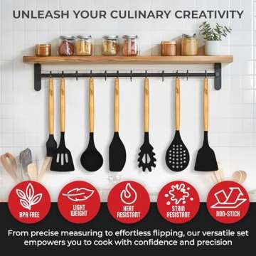 Kaluns Silicone Kitchen Utensils Set, Premium Non Stick Silicone Cooking Utensils Set - 21 Pcs Wooden Handle Silicone Spatula Set 446°F Heat Resistant - Kitchen Gadgets Home Essentials
