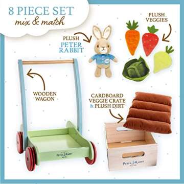 KIDS PREFERRED Beatrix Potter Peter Rabbit Wooden Garden Wagon and Plush Veggie Play Set, (24228)