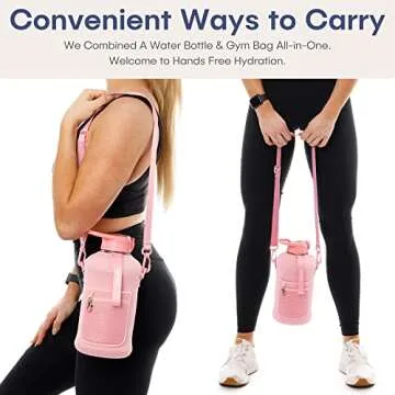 HYDRARANK Half Gallon Water Bottle with Storage Sleeve and Straw Lid - BPA Free Large Gym Water Bottles for Women - Leak Proof - Reusable Pink Water Jug with Strap, Handle (74 Ounce)