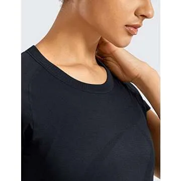 CRZ YOGA Seamless Workout Shirts for Women Short Sleeve Sports Tees Quick Dry Breathable Gym Athletic Tops Black X-Large