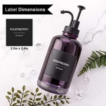 Glass Coffee Syrup Dispenser with 84 Syrup Labels (Set of 2), Fancy Pump Dispenser for Coffee Bar Accessories, 16.9 oz, Black Labels