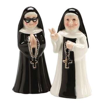 Nun Salt And Pepper Ceramic Shaker Set - Unique Kitchen Gift, 3 in