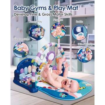dearlomum Baby Play Mat Baby Gym,Funny Play Piano Tummy Time Baby Activity Mat with 5 Infant Sensory...