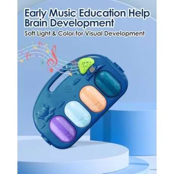 dearlomum Baby Play Mat Baby Gym,Funny Play Piano Tummy Time Baby Activity Mat with 5 Infant Sensory Baby Toys, Music and Lights Boy & Girl Gifts for Newborn Baby 0 to 3 6 9 12 Months (Blue)