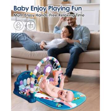 dearlomum Baby Play Mat Baby Gym,Funny Play Piano Tummy Time Baby Activity Mat with 5 Infant Sensory Baby Toys, Music and Lights Boy & Girl Gifts for Newborn Baby 0 to 3 6 9 12 Months (Blue)