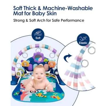 dearlomum Baby Play Mat Baby Gym,Funny Play Piano Tummy Time Baby Activity Mat with 5 Infant Sensory Baby Toys, Music and Lights Boy & Girl Gifts for Newborn Baby 0 to 3 6 9 12 Months (Blue)