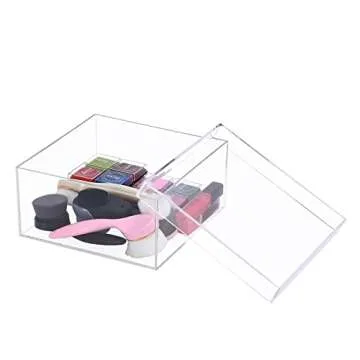 Dayaanee Clear Acrylic Box with Lid, Clear Acrylic Plastic Square Cube containers Storage Box 7.9x7.9x3.9Inches/200X200X100mm for Candy Pill and Tiny Jewelry