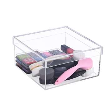 Dayaanee Clear Acrylic Box with Lid, Clear Acrylic Plastic Square Cube containers Storage Box 7.9x7.9x3.9Inches/200X200X100mm for Candy Pill and Tiny Jewelry