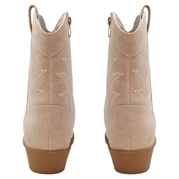 PEPPEP Western Cowgirl Cowboy Ankle Boots for Women or Ladies, Mid Calf, Vegan Leather Embroidered Upper, Low Heel, Pointed-toe (9, Tan)