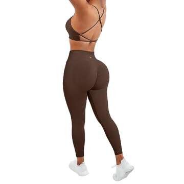 SUUKSESS Women Seamless 2 piece Workout Sets Strappy Padded Sports Bra Booty High Waisted Leggings Outfits (Deep Brown,M)
