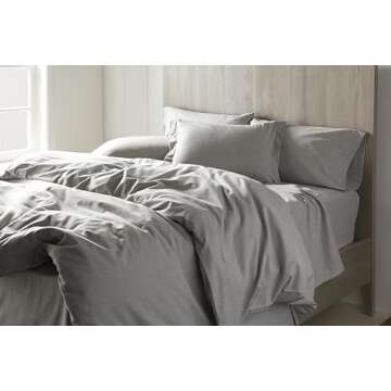 Coyuchi Cloud Brushed Organic Flannel Sheet Set, Pale Gray Heather (Queen)
