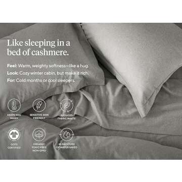 Coyuchi Cloud Brushed Organic Flannel Sheet Set, Pale Gray Heather (Queen)