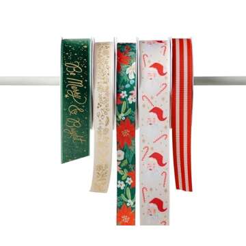 RIFLE PAPER CO. Be Merry & Bright Ribbon Set, Christmas Holiday Wrapping Supplies for Presents and Gifts, Decorative Design for Bows, Bouquets, Curling and Décor