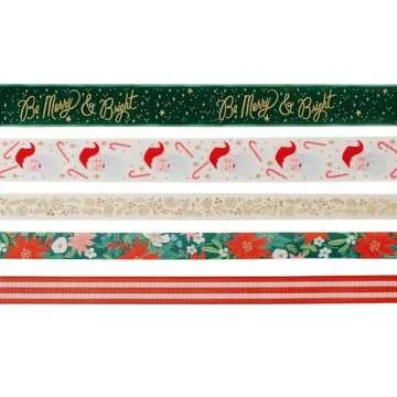 RIFLE PAPER CO. Be Merry & Bright Ribbon Set, Christmas Holiday Wrapping Supplies for Presents and Gifts, Decorative Design for Bows, Bouquets, Curling and Décor