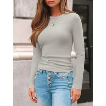 AUTOMET Women Long Sleeve Ribbed Knit Casual Shirts