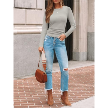 AUTOMET Women Long Sleeve Ribbed Knit Casual Shirts