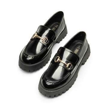 DREAM PAIRS Womens Loafers, Slip-On Platform Chunky Heel Penny Loafers for Women, Comfortable Womens Business Casual Shoes,Size 7.5,Black-PAT,SDLS2406W