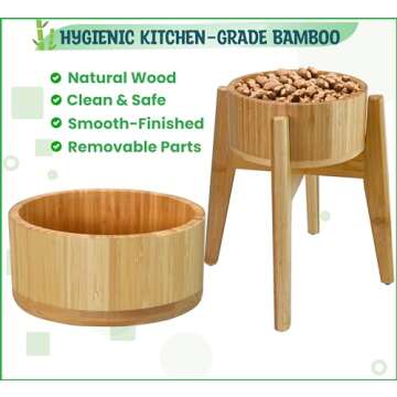 Dog Bowls Elevated Large Dogs - Raised to 15-inch, Bamboo and Steel Dish Included (74-oz Cap.) - Ideal for Labrador, G-Sheperd, Retriever, Poodle, Boxer, Husky, Doberman, Great Dane, Bernese