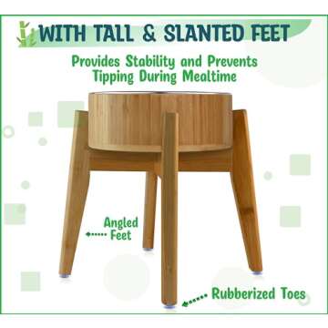 Dog Bowls Elevated Large Dogs - Raised to 15-inch, Bamboo and Steel Dish Included (74-oz Cap.) - Ideal for Labrador, G-Sheperd, Retriever, Poodle, Boxer, Husky, Doberman, Great Dane, Bernese