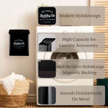 MONJITA Magnetic Lint Bin for Laundry Room, Wall Mounted Lint Trash Can with Lid for Dryer, Laundry Room Organization and Storage with Brush(Black)