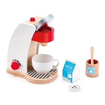 Hape Wooden White Coffee Maker Kitchen Set with Accessories| Pretend Play Toy Set for Kids Ages 3 Ye...