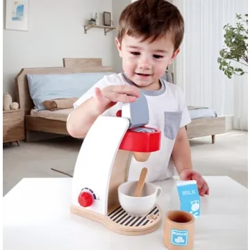 Hape Wooden White Coffee Maker Kitchen Set with Accessories| Pretend Play Toy Set for Kids Ages 3 Years & Up