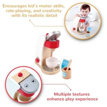 Hape Wooden White Coffee Maker Kitchen Set with Accessories| Pretend Play Toy Set for Kids Ages 3 Years & Up