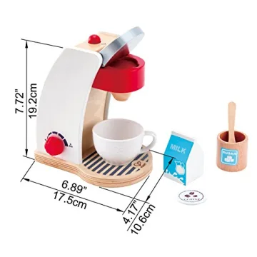 Hape Wooden White Coffee Maker Kitchen Set with Accessories| Pretend Play Toy Set for Kids Ages 3 Years & Up