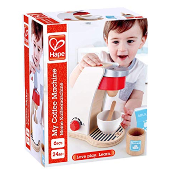 Hape Wooden White Coffee Maker Kitchen Set with Accessories| Pretend Play Toy Set for Kids Ages 3 Years & Up