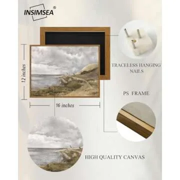 InSimSea Framed Canvas Wall Art Vintage Decor, Coastal Wall Art Danish Coast Nature Scenic Art for Bedroom, Wall Paintings, Farmhouse Office Bathroom Wall Decorations, 12"x16"