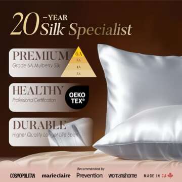 LULUSILK Silvergrey Silk Pillowcase for Hair and Skin, Mulberry Silk Pillow Case with Zipper Closure, Standard Size, Pack of 1