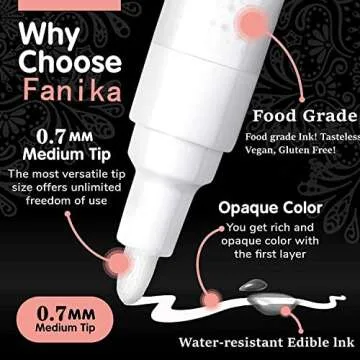 Fanika 3pcs White Edible Markers for Cookie Decorating, Food Coloring Marker Pens Food Grade Single ...