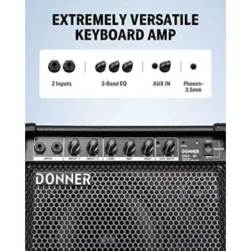 Donner DKA-20 Keyboard Amplifier 20 Watt Keyboard AMP with Aux in and Two Channels, Bass Guitar Amp, Piano Amplifier, Electronic Drum Speaker Support for Microphone Input