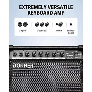 Donner DKA-20 Keyboard Amplifier 20 Watt Keyboard AMP with Aux in and Two Channels, Bass Guitar Amp, Piano Amplifier, Electronic Drum Speaker Support for Microphone Input