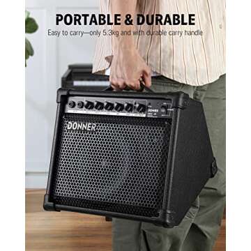 Donner DKA-20 Keyboard Amplifier 20 Watt Keyboard AMP with Aux in and Two Channels, Bass Guitar Amp, Piano Amplifier, Electronic Drum Speaker Support for Microphone Input