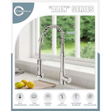 Kitchen Faucet, Commercial Kitchen Sink Faucets with Pull Down Sprayer, Stainless Steel Faucets for ...