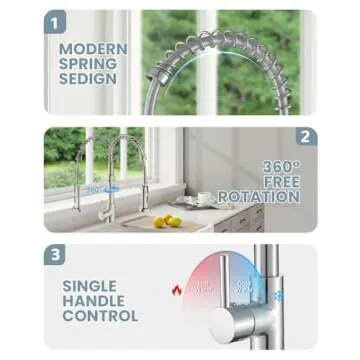 Kitchen Faucet, Commercial Kitchen Sink Faucets with Pull Down Sprayer, Stainless Steel Faucets for Kitchen Sinks, Dual Function Spray Head, Single Handle Spring Kitchen Faucets -Brushed Nickel