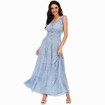 OSTOO Women's 2024 Summer Boho Floral Print Tiered Casual Flowy Long Maxi Dress(Blue,L)
