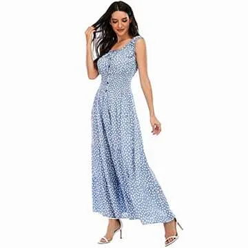 OSTOO Women's 2024 Summer Boho Floral Print Tiered Casual Flowy Long Maxi Dress(Blue,L)